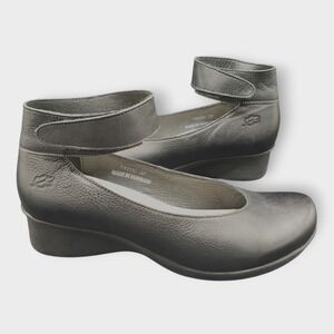 Loints of Holland Sydney Black Leather Ankle Strap Mary Janes Womens 37 (6.5-7)